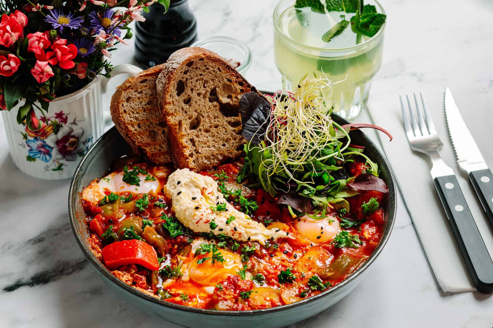 Shakshuka with fresh herbs